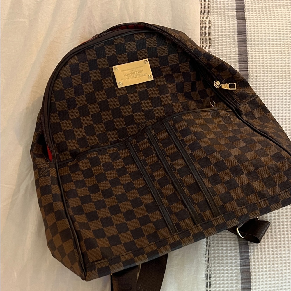 Brown Checkered Backpack